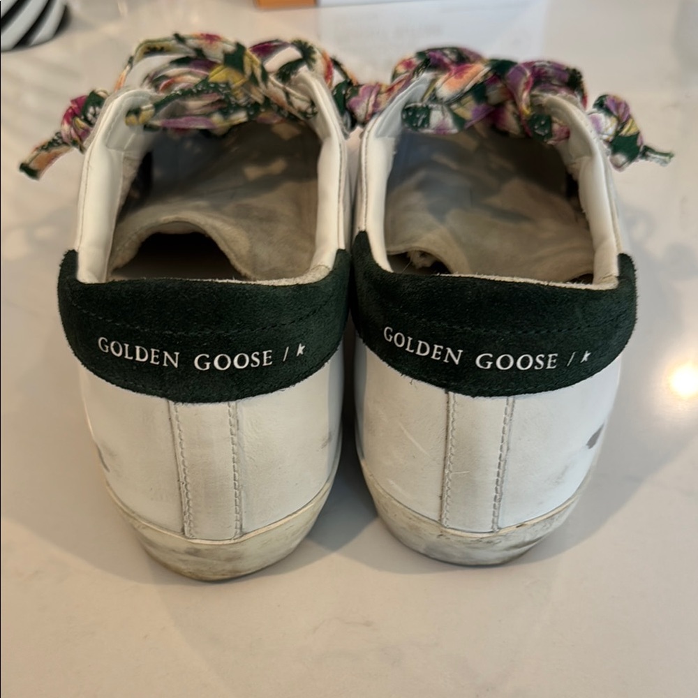 Golden Goose White and Green Sneakers Distressed Low-Top - Picture 3 of 7